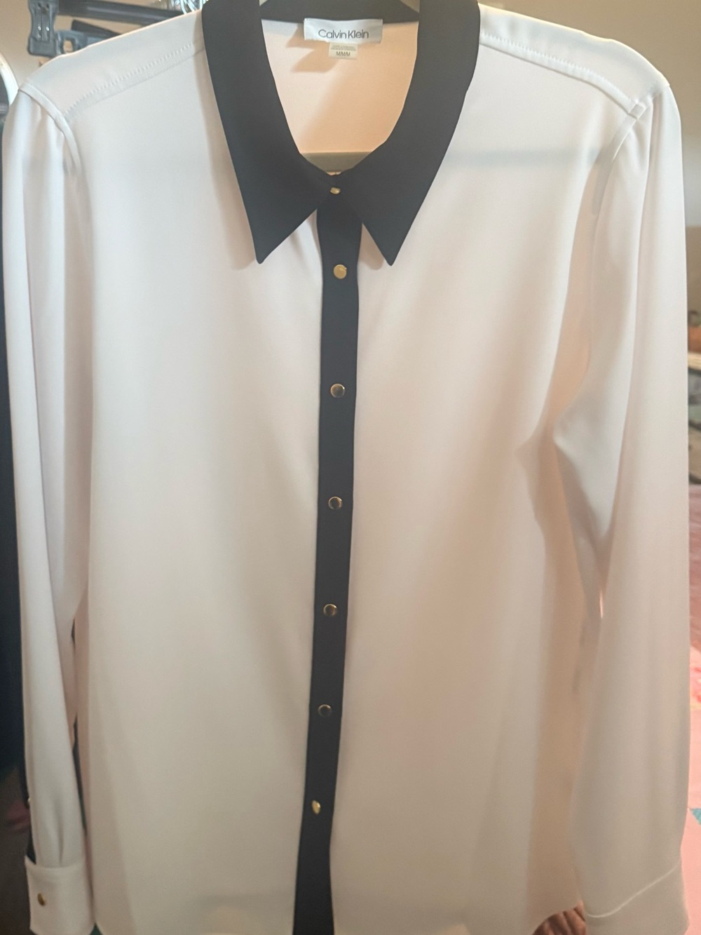 Calvin Klein White Shirt with Black Collar and Placket NWOT